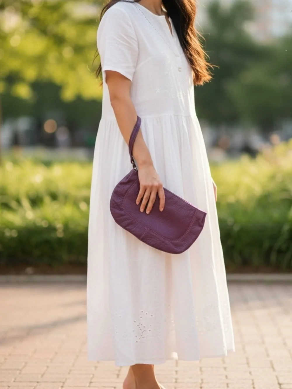 Shiraleah Purple Leather Rounded Zip Hobo Wristlet Bag